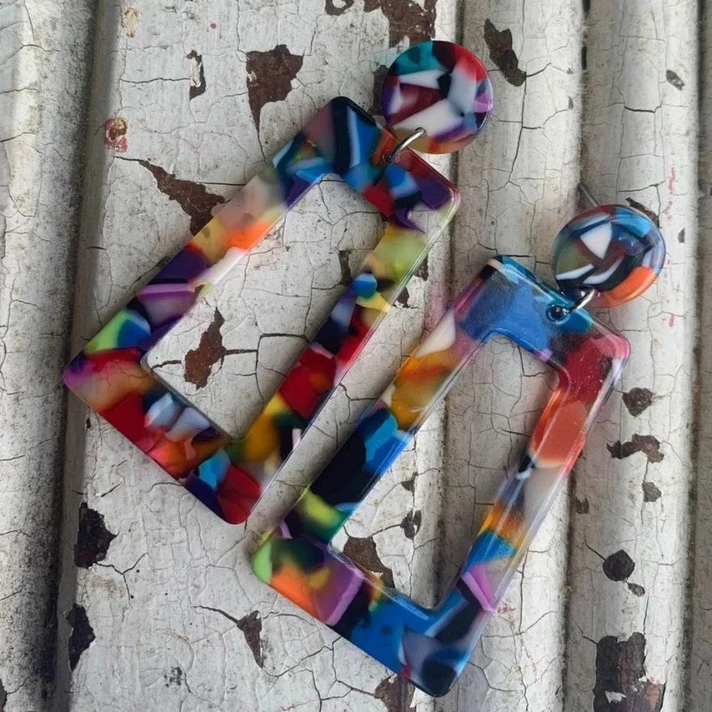 Brand new acrylic trendy colorful dangle earrings